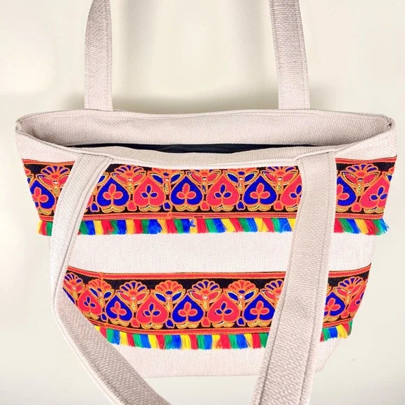 Boho Tote Bag, Extra Large Carryall, Ethnic Embroidered, New, Hippie, Red, XL - Picture 2 of 13